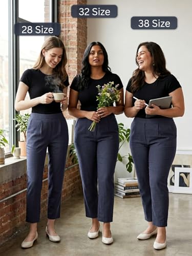 Image of Leriya Fashion Linen Loose Pants for Woman |Linen Trouser for Women | Ankle Length Straight Pant Women | Ladies Loose Pants Woman with Elastic Closure |High Waist Formal Office Trousers