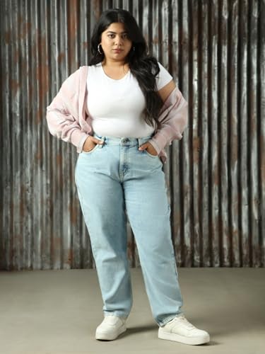 Image of High Star Women Cotton Washed Mom Fit Casual High-Rise Jeans
