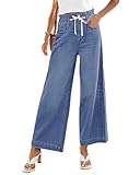 GRAPENT Women's Baggy High Waisted Women Baggy Jeans Wide Leg Jeans for Women High Waist Womens Drawstring Denim Jean Pants Color Classic Blue Medium Size 8-10