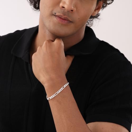 Image of TRUESILVER ACPL 925 Sterling Silver BIS Hallmarked Italian Figaro-Chain Bracelet for Men