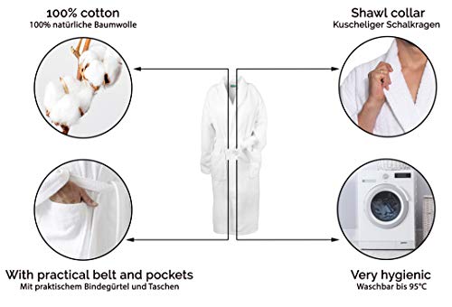 ZOLLNER dames en heren badjas met sjaalkraag, katoen, maat S-6XL, wit, 020 - Image 3