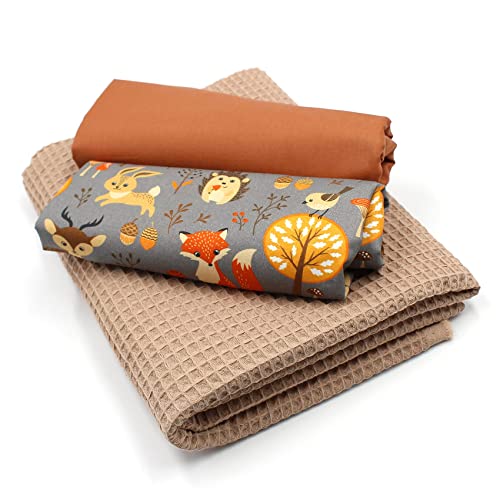 VmG-Store Waffelpique + Baumwollstoff Set farblich abgestimmt Waffel Stoff 100% Baumwollstoff Tex Standard 100 (Waldtiere Grau Set01) Cover