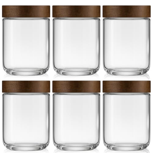 Osfel 16oz 6 Pack Overnight Oats Containers with Lids, Glass Mason Jars with Acacia Wood Airtight Lids, Wide Mouth Meal Prep Storage Jars for Yogurt, Chia Pudding, Salad, Parfait, Snacks, Spice