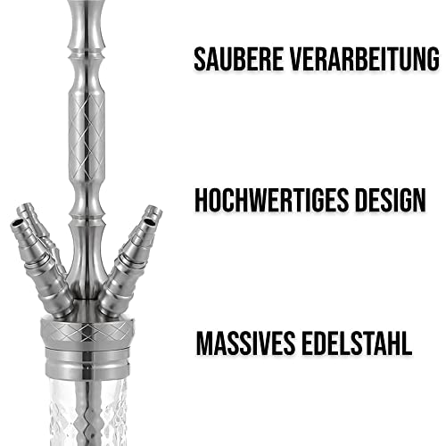 Premium Shisha aus Edelstahl von LUNA HOOKAH | Wasserpfeife Komplettset 4 Schlauch Anschluss edles Design Inkl. Schlauch - Mundstück - Zange - Steinkopf - Diffusor - Kaminaufsatz - Molassefänger – Bild 3