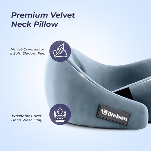 Image of Billebon Gel Infused Memory Foam Neck Pillow, Travel Pillow with Adjustable Velcro Straps, Neck Pillow for Travelling & Flight Travel, Ergonomic Support for Comfort & Pain Relief(Grey Combo)