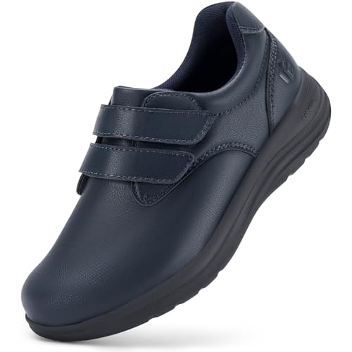 FitVille Diabetic Shoes Damskie bardzo szerokie skórzane kapcie ortopedyczne z regulacją na rzepy Wygodne eleganckie buty do chodzenia dla opuchniętych stóp, Niebieski 37 EU X-Szerokie