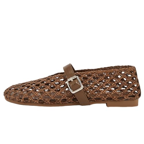 Women's Woven Ballet Flats Fishnet Ballerina Flats Wide Round Toe Mesh Mary Jane2
