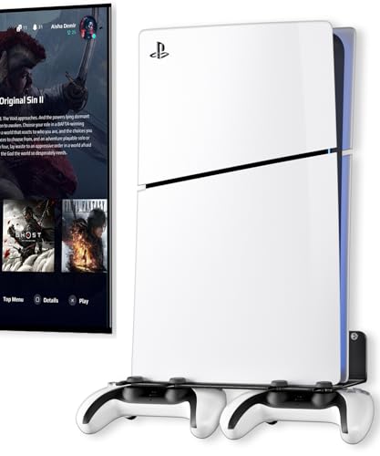Image of PS5 Wall Mount Aluminum Alloy Compatible with All PS5 Generations Holds Two Controllers Unimpeded Heat Dissipation Ps5 Accessories Universal for Living Room and Bedroom