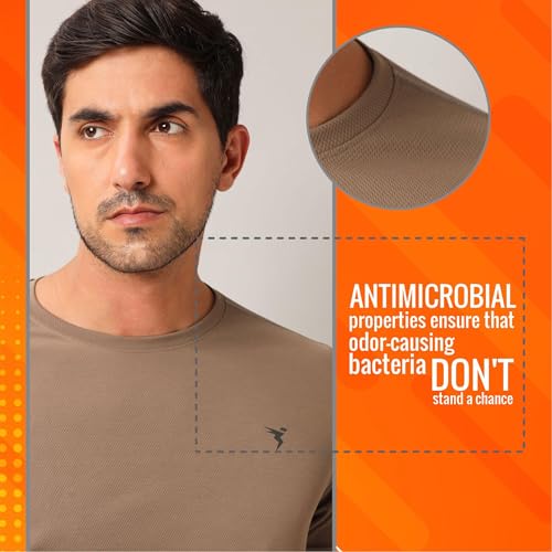 Image of TECHNOSPORT Men's Slim Fit Polyester Activewear Sports T-Shirt with Moisture-Wicking Comfort for Workout, Running & Gym
