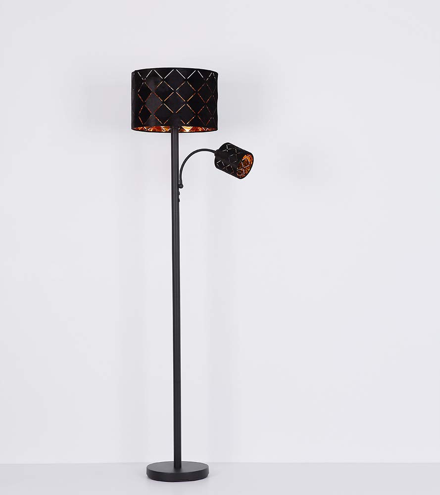 Stehleuchte mit Leselampe Stehlampe Wohnzimmer Stehleuchte Leseleuchte Deckenfluter Schwarz Gold, Leselampe flexibel Dekorstanzungen, 1x E27 1x E14, DxH 35 x 162 cm