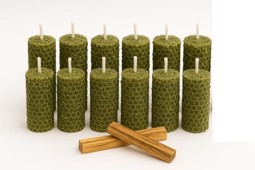 YA-DECOREGALOS KIT ESPECIAL DIAS LIMPIEZA Y PROSPERIDAD 11 Y 22, 10 VELAS NATURALES CERA DE ABEJA CON RUDA HECHAS A MANO SIN PARAFINA 10 * 5 CM PURA NACIONAL + 2 PALOS SANTOS DE PERU XL