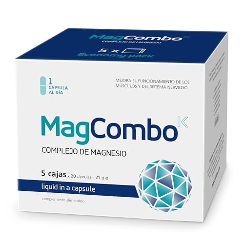 MagCombo - Magnesio puro concentrado, fórmula de aceite especial para máxima absorción, enriquecido con vitaminas В2, В6, В12 y С, solo 1 cápsula diaria. 100 capsulas