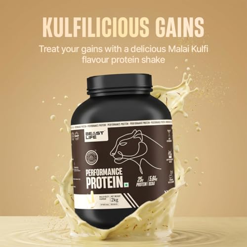 Image of BeastLife Performance Yeast Protein Powder | 25g Protein | Malai Kulfi|NABL Lab Certified | High Absorption for Muscle Growth |Smooth & Light, Easy to Digest with Ultrasorb Tech|5.64g BCAA | Best For Gut | Beta Glucan | Improves Immune Function | 2 Kg