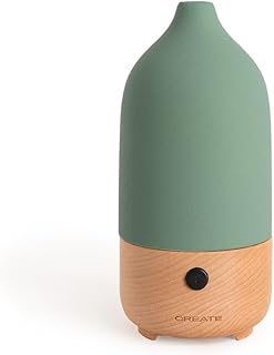 CREATE/AROMA CERAMIC/Difusor de aromas y mini humidificador con luz verde sage/Depósito 100 ml, para estancias hasta 20-35 m², 7 colores de luces LED, función aromaterapia, 5W