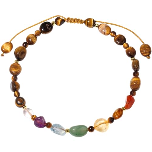 Image of 7 Chakra Crystals and Stones Anklet Irregular Tumbled Gems Beaded Ankle Bracelets for Women Spiritual Energy Meditation Yoga Healing Jewelry Mom's Gifts