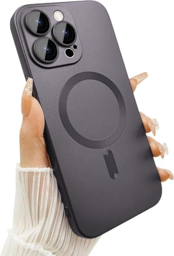 Image of DIZORO Magnetic Case for iPhone 13 Pro Max Cover [Compatible with MagSafe][Built-in Camera Lens Protector] Slim Soft Silicone Bumper Shockproof Metallic Luster Back Cover Phone Cases (Grey)
