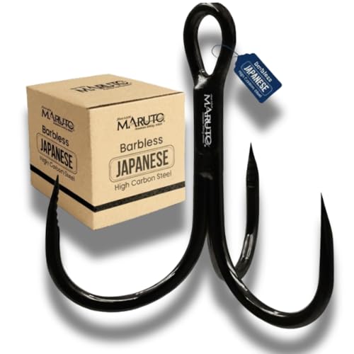 Maruto Barbless Treble Fishing Hooks Sharp and Strong Japanese High Carbon Steel Sizes #1 to #8 Available in Black & Red