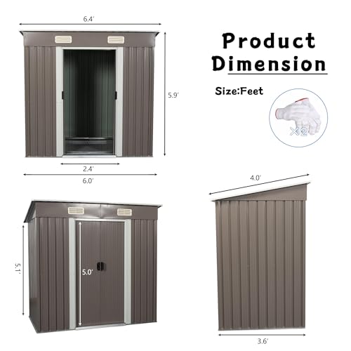 6X4-FT-Outdoor-Storage-Shed-Waterproof-Metal-Garden-Sheds-with-Lockable-Door-Steel-Tool-Storage-Buildings-Shed-Outdoor-Storage-House-for-Garden-Backyard-Patio-Lawn-Trash-CansGray 6X4 FT Outdoor Storage Shed Waterproof Metal Garden Sheds with Lockable Door Steel Tool Storage Buildings Shed Outdoor Storage House for Garden Backyard Patio Lawn Trash CansGray