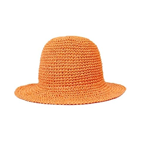 KDWAVE Crochet Bucket Hat Foldable Hand-Woven Straw Hat for Women Outdoor Summer Beach Floppy Sun Hat Orange Cover