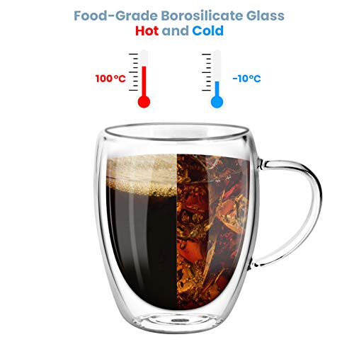 أكواب قهوة زجاجية شفافة مزدوجة الجدار بطبقة معزولة مع مقبض سعة 355 مل من توب سبرينج مجموعة 4