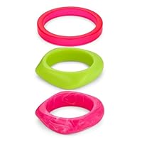 LILIE&WHITE Resin Bangles for Women – Set of 3 Colourful Chunky Bracelets in Pink and Green Neon Tones, Retro Statement Bangles for Fashion Styling, Bold Summer Jewellery Gift for Her