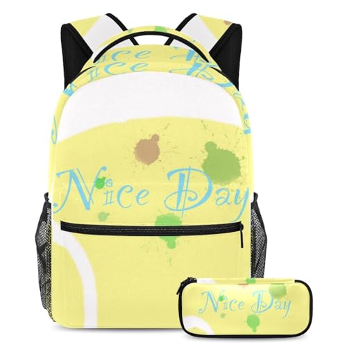 Sac à dos étudiant multicolore avec trousse de cours motif poisson 29x20x40cm