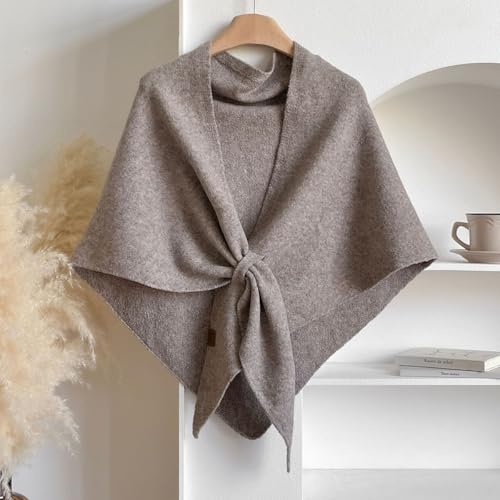 Women's Cashmere-like Knitted Shawl Triangle Scarf Fall/Winter Warm Cape Wrap Open Front Poncho Blanket Stole2