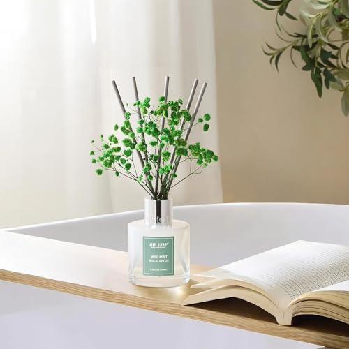 Image of Airkeep Reed Diffuser Set,3.38 fl oz (100 ml) - Wild Mint&Eucalyptus Oil Diffusers with 8 Reed Sticks, Home Fragrance Reed Diffuser for Bathroom Shelf Decor