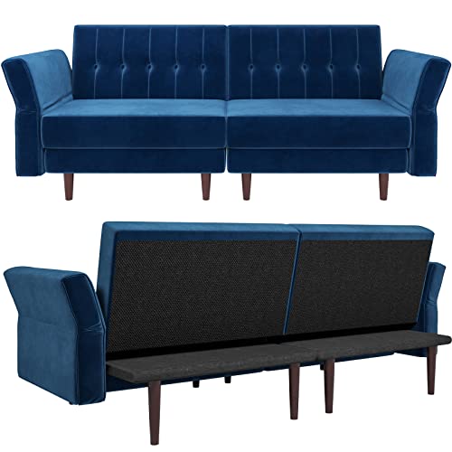 Belffin Velvet Convertible Futon Sofa Bed Memory Foam Futon Couch Sleeper Sofa Blue #TOP7