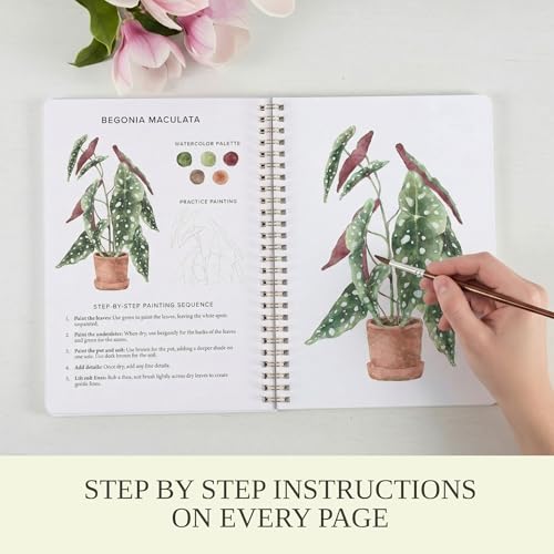 Image of Beautiful Watercolor Book for Beginners - Guided Watercolor Painting Workbook w 12 Botanical Designs on Premium Paper - Relaxing Watercolor Activity Book for Adults & Perfect Art Gift for Women