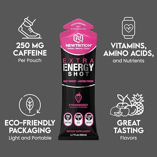Image of NewTrition Extra Strength Energy Shots 1.7 fl oz - 250mg Caffeine with B Vitamins & Amino Acids, Sugar-Free Zero Calorie Vitamin Energy Drink for Focus & Endurance (Pack of 12, 4 Flavors - Mixed 3)