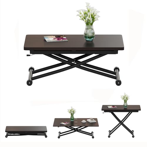 Table basse relevable et extensible, fonctionnelle pour la cuisine, salle à manger, salon, bureau, adaptée pour une petite salle à manger, un salon, une cuisine, une...