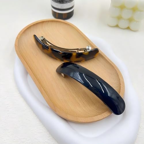 Pinzas para el cabello Oval Acetato, 2 unidades, Clips franceses vintage con diseño carey y negro, cierre metálico resistente antideslizante miniatura 7