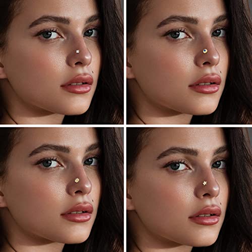 Jerywe 12Pcs Nose Studs 20G Nose Stud L Shaped Diamond Cz Nose Rings Stud For Women Surgical Steel Nose Rings Nose Screw Nose Piercing Stud Butterfly Heart Flower Nostril Jewelry Silver Rose Gold #TOP1