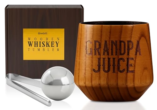 Onebttl Grandpa Gifts Charred Wooden Bourbon Drinking Glass, Handcrafted Whiskey Gift Tumbler for Father's Day, Christmas