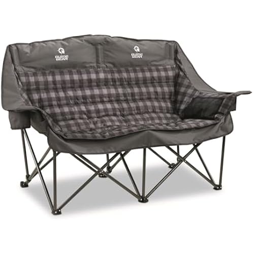 Guide Gear Oversized XL Padded Camping Sofa, Portable, Folding, Large Camp Lounge Couch for Outdoor, Adults, Men and Women, Heavy-Duty 600-lb. Capacity, with Cup Holder Gray Plaid