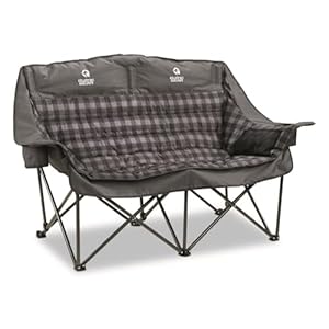 Guide Gear Oversized XL Padded Camping Sofa, Portable, Folding, Large Camp Lounge Couch for Outdoor, Adults, Men and Women, Heavy-Duty 600-lb. Capacity, with Cup Holder Gray Plaid