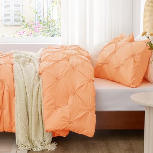 Image of BEDELITE King Comforter Set Apricot,Lightweight & Soft Comforter | Pintuck Boho Bedding, Warm & Cute Bed Set for All Season,With 2 Pillowcases