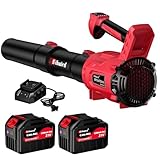 Sihuird Leaf Blower Cordless,2 x 21V 6.0Ah Battery and Charger, with 680CFM 190MPH Electric Cordless Leaf Blower, 5-Variable Speed & Turbo Mode, Blowers for Lawn Care, Patio Cleaning and Dust(Red A)