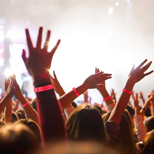 Image of Henoyso 300 Pcs Red Plastic Wristbands for Events Vinyl Waterproof Pool Wristbands Neon Color Plastic Bracelet for Party Events Arm Band Identification for Concerts Carnivals