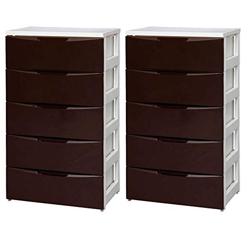 【2個セット】チェスト 5段 幅55 ワイドチェスト COD-555 ホワイト/ブラウン