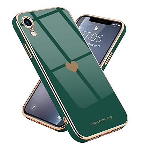 Wirvyuer Hülle Kompatibel mit iPhone Xr Handyhülle Liebesherz Mädchen Schutzhülle Silikon Cute Love Slim Case Stoßfeste Kameraschutz Hülle für iPhone Xr Grün Cover