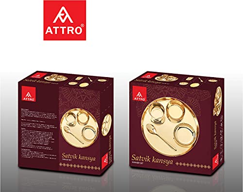 Image of Attro Satvik Kansa /Bronze Dinner /Thali Set,5 Pieces, (Model: ATTRO KANSA DN Set), Gold