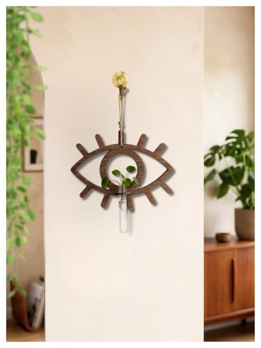 Image of Bombay Greens Hanging Evil Eye Planter with Wooden Holder & Rope | Test Tube Planter | Wooden Stand for Home Decor, Living Room, Balcony & Office Decoration
