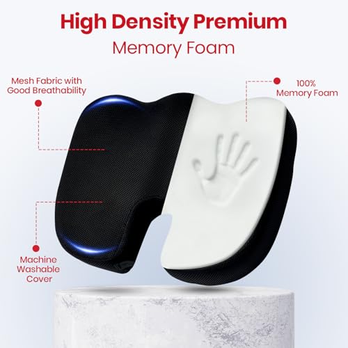 Image of AGEasy (Max Group) Coccyx Cushions for Office & Car, Durable Memory Foam Coccyx Cushion for Tailbone Pain Relief Cushion for Sciatica, Breathable Fabric & Machine Washable Cover