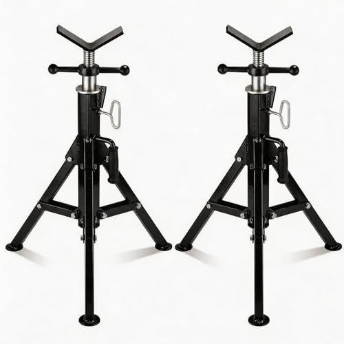 Image of Garvee V Head Tripod Pipe Jack Stand, 1/8"-12" Pipe Support Rest, 2500 LB Heavy Duty Carbon Steel Adjustable 28"-52" Folding Portable Pipe Stand for Welding Pipe