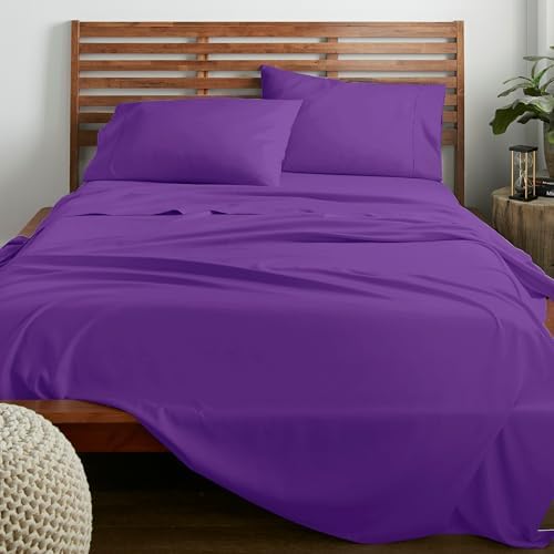 American Home Collection Queen Sheet Set - Ultra-Soft Microfiber 15-Inch Deep Pocket - Wrinkle Free and Fade Resistant (Purple)