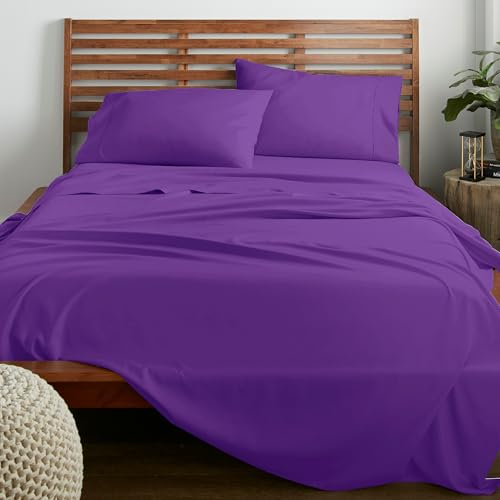American Home Collection 3 Piece Twin XL Sheet Set - 16-Inch Deep Pocket - College Dorm Bedding - Ultra Soft Microfiber, Breathable, Easy Care, Wrinkle Free - Oeko-Tex Certified (Twin XL, Purple)
