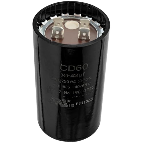 340-408 uF 340/408 MFD 220-250 VAC Volts ±20% Round Start Capacitor 50/60 Hz AC Electric Replacement Part - Compatible with Single-Phase Electric Motors and Gear Motor Applications