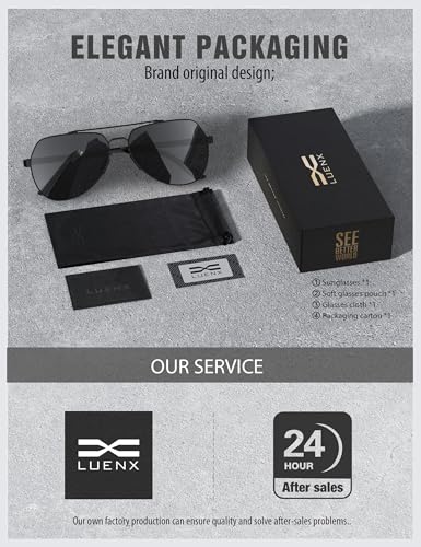 Image of LUENX Aviator Sunglasses for Men Women Polarized New Shades Flexible Spring Hinge - UV 400 Protection